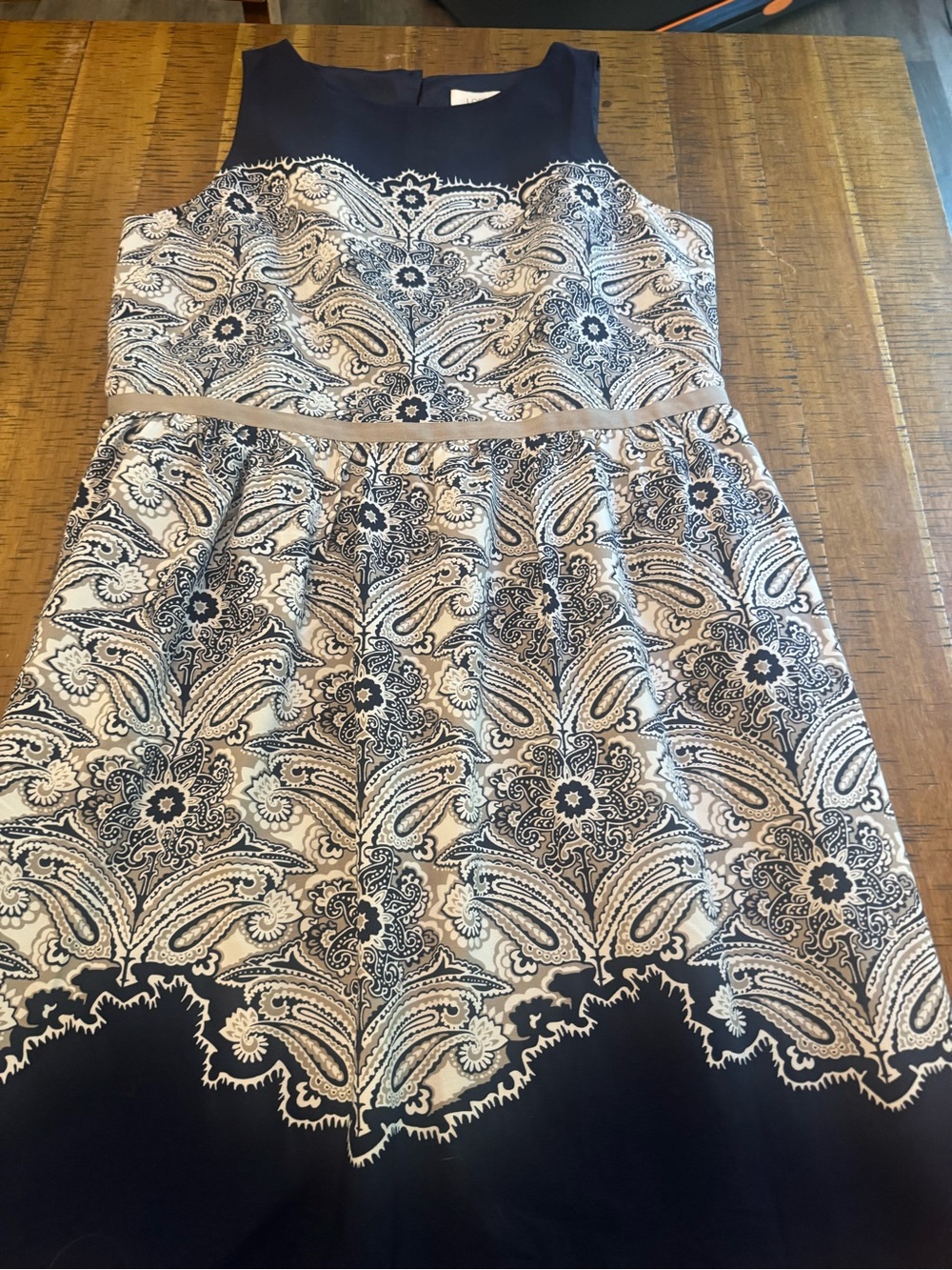 LOFT 14p Navy and White Paisley Fit & Flare Dress